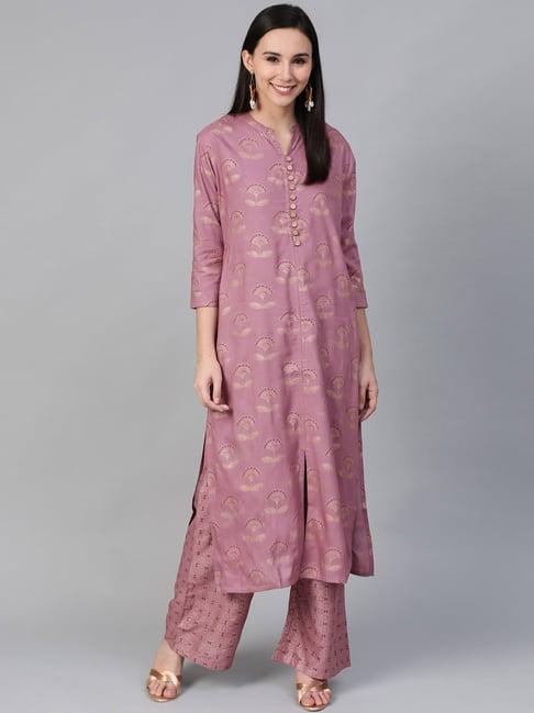 sringam purple printed kurta palazzo set