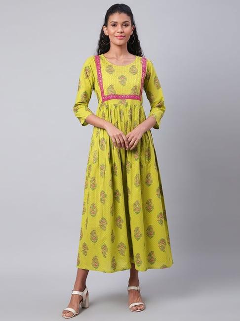 sringam green cotton embellished maxi dress dress