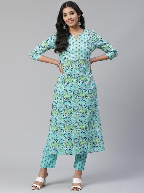 sringam blue printed kurta pant set