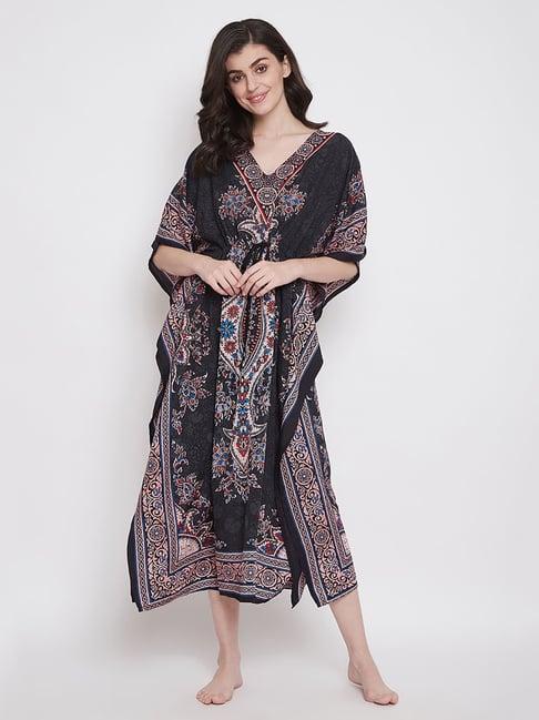 clovia black floral print kaftan