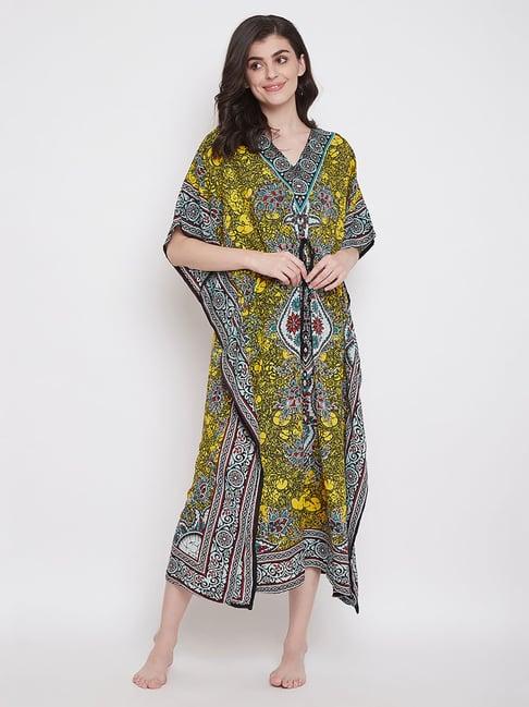 clovia yellow floral print kaftan