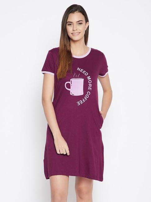 clovia purple graphic print night dress