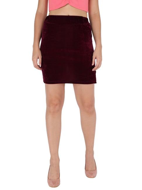 trend arrest wine above knee skirt