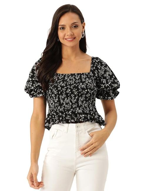 trend arrest black floral print crop top