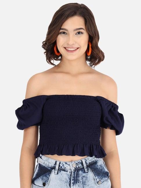 trend arrest blue slim fit crop top