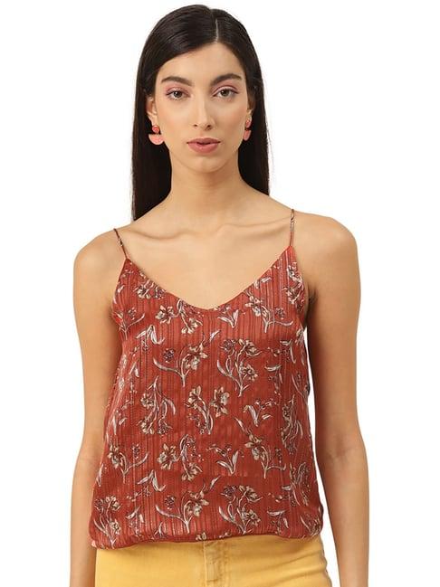 trend arrest rust floral print cami top