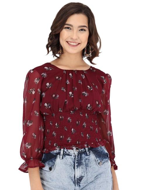 trend arrest maroon floral print top