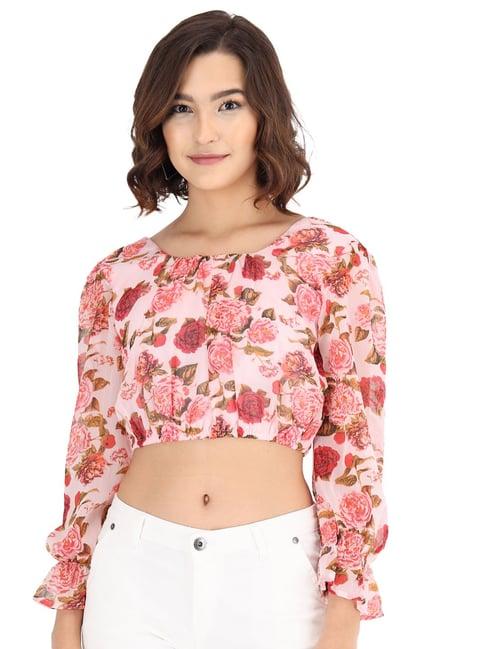 trend arrest pink floral print crop top