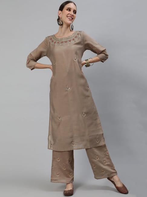 aks couture brown zari kurta & palazzo set