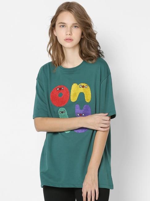 only green embellished crew t-shirt