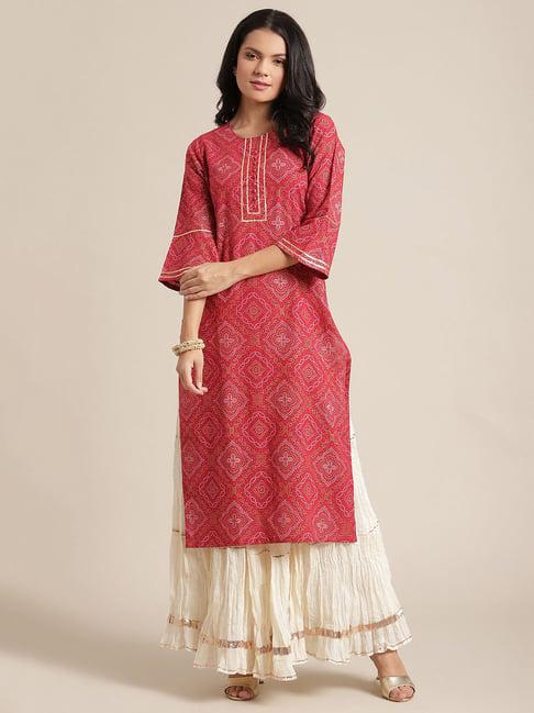 ksut red embellished cotton kurta