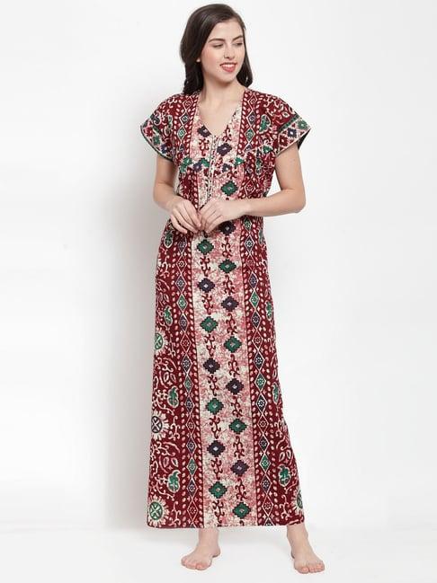 secret wish maroon printed maternity nighty