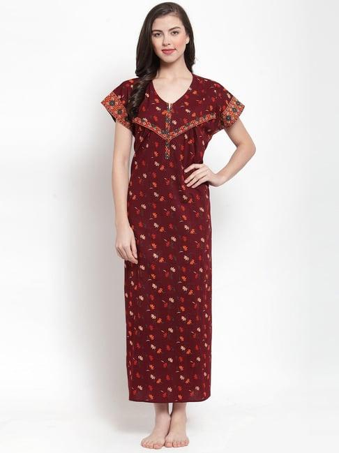 secret wish maroon floral print maternity nighty