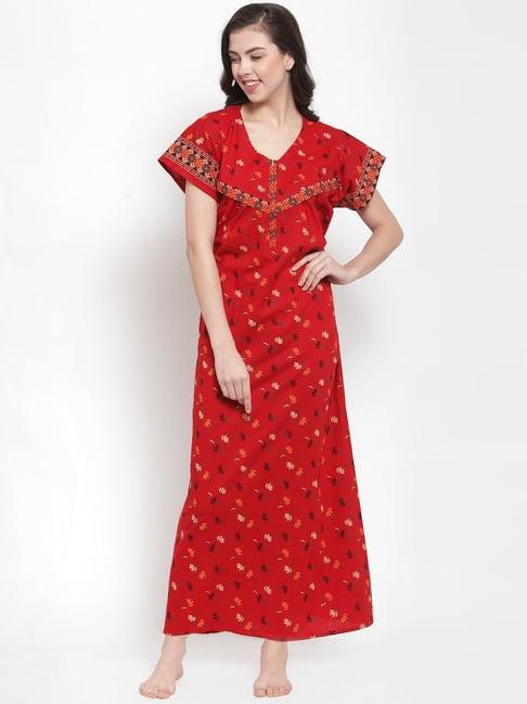 secret wish red floral print maternity nighty