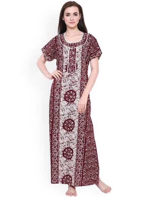 secret wish maroon & off white printed nighty