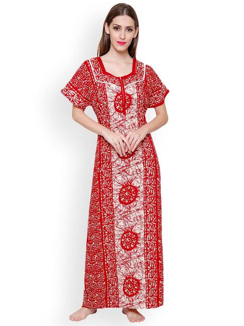 secret wish red & off white printed nighty