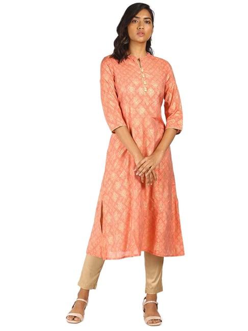 anahi peach printed straight kurta