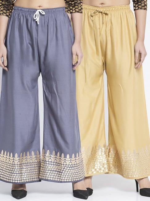 gracit grey & beige flared fit printed palazzo