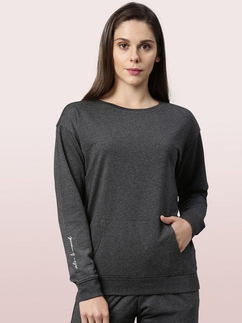 enamor charcoal melange textured sweatshirt