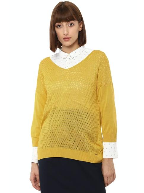 van heusen yellow self design sweater