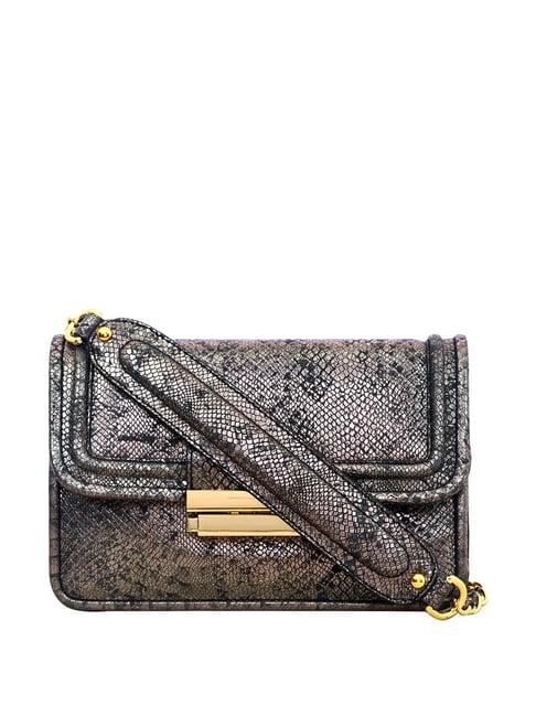 eske lucie gold & black textured medium sling handbag