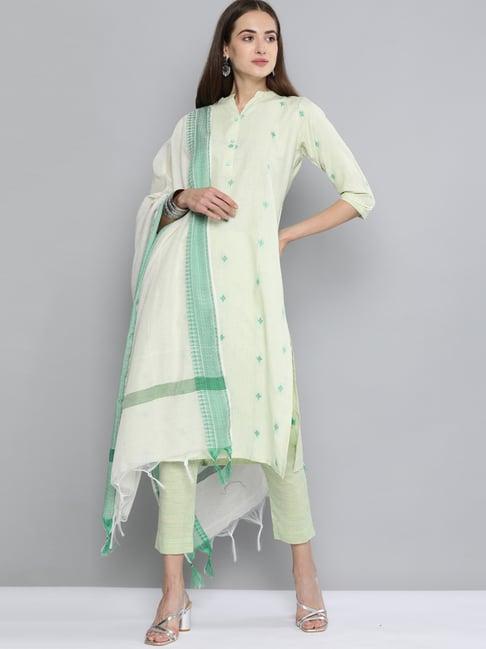 kvs fab light green embroidered kurta with pant & dupatta