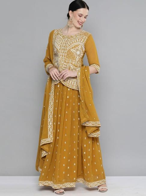 kvs fab yellow embroidered lehenga with blouse & dupatta