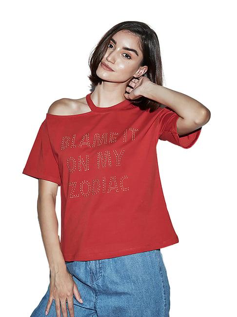 cover story red embellished t-shirt