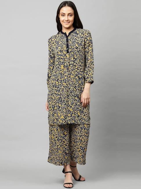 chemistry yellow printed kurta palazzo set