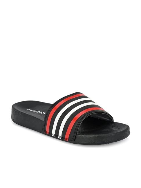 off limits men's pitch black & red slides