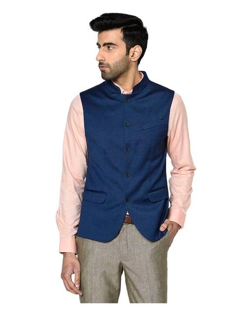 blackberrys blue self design waistcoat