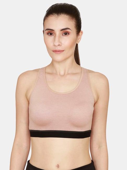 zivame beige non wired padded sports bra