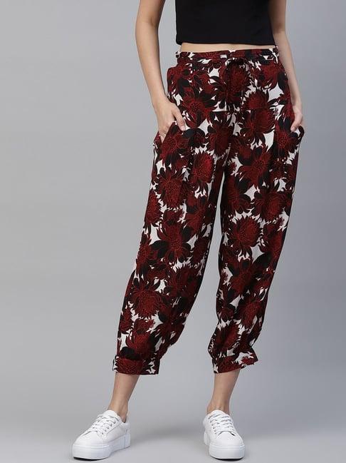 ayaany maroon mid rise printed trousers