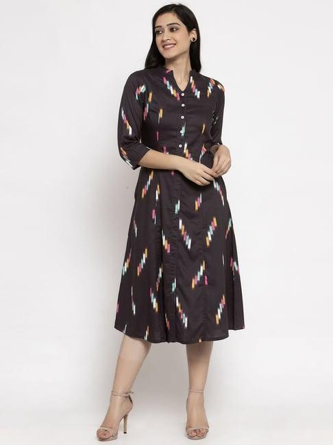 ayaany brown printed cotton dress