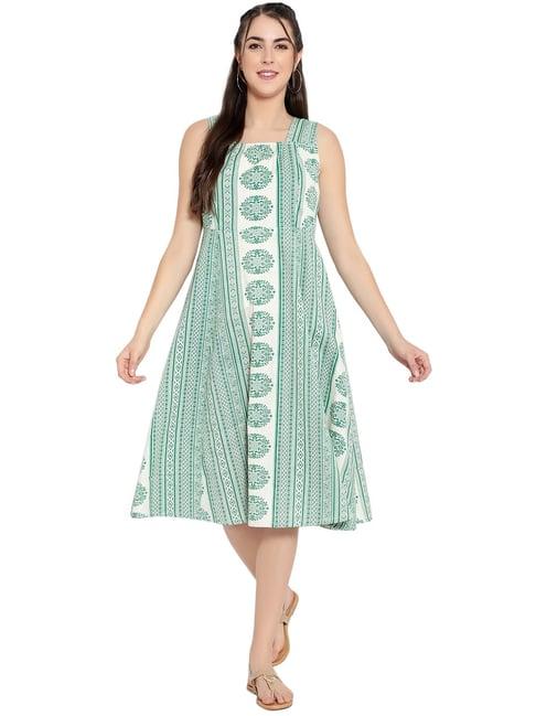 ayaany green printed cotton dress