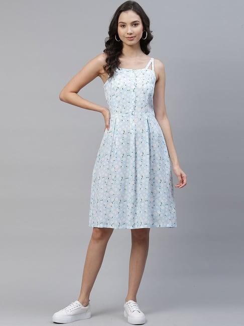 ayaany blue printed cotton dress