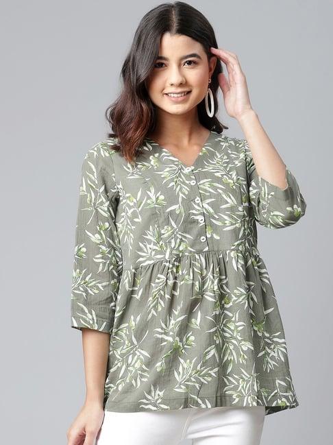 ayaany green printed cotton top