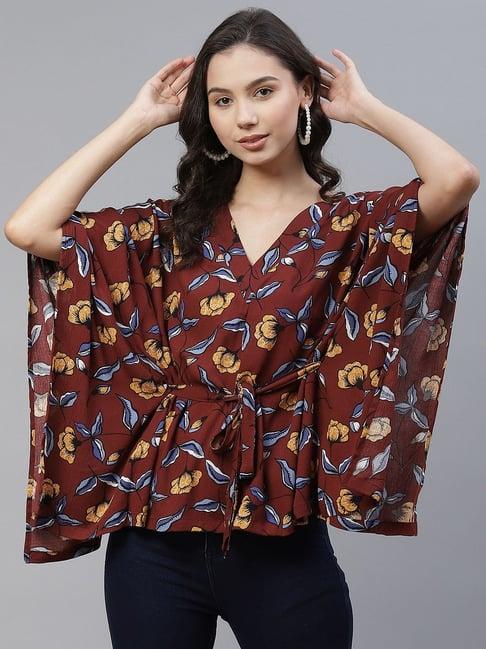 ayaany maroon printed cotton top