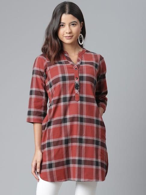 ayaany red chequered cotton top