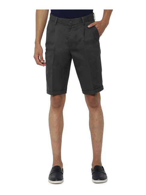 allen solly dark grey cotton slim fit shorts