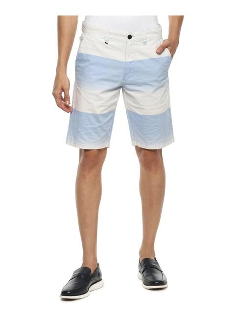 louis philippe sky blue cotton slim fit striped shorts