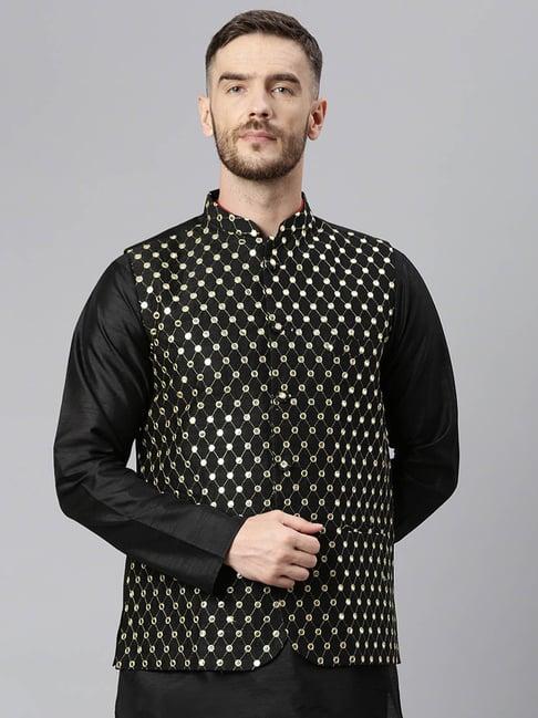 hangup black regular fit sleeveless nehru jacket