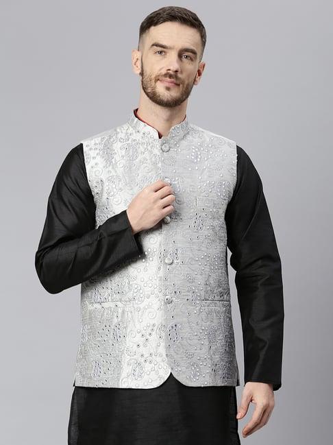 hangup grey regular fit sleeveless nehru jacket