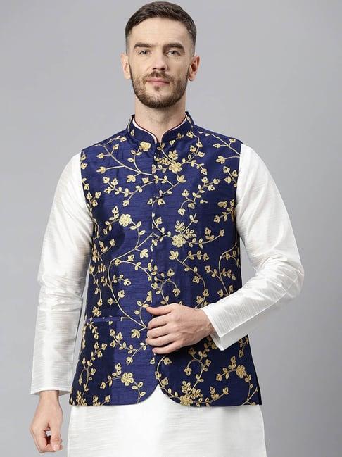 hangup navy regular fit sleeveless nehru jacket