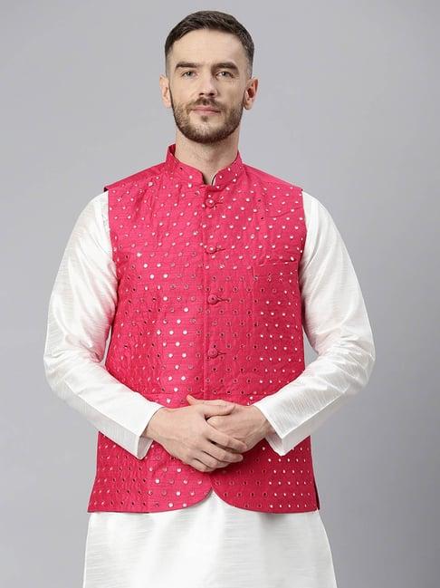 hangup pink regular fit sleeveless nehru jacket