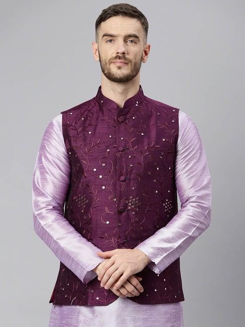 hangup purple regular fit sleeveless nehru jacket