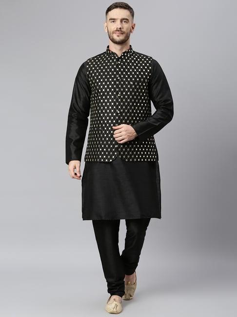 hangup jet black regular fit full sleeves kurta set