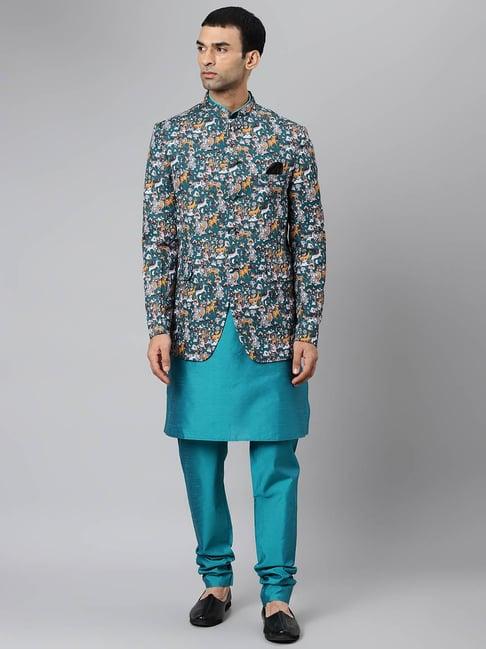 hangup teal full sleeves regular fit kurta set