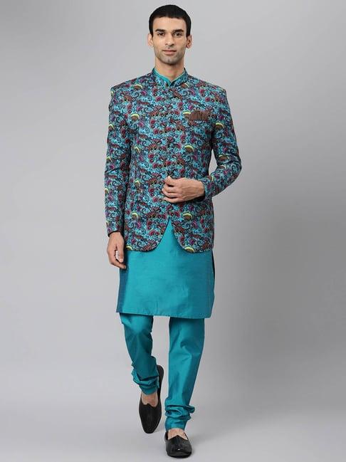 hangup teal printed regular fit full sleeves kurta set