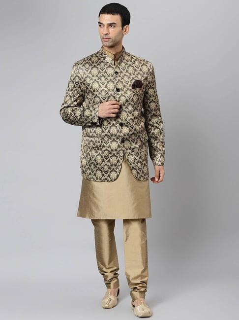 hangup khaki printed full sleeves kurta set